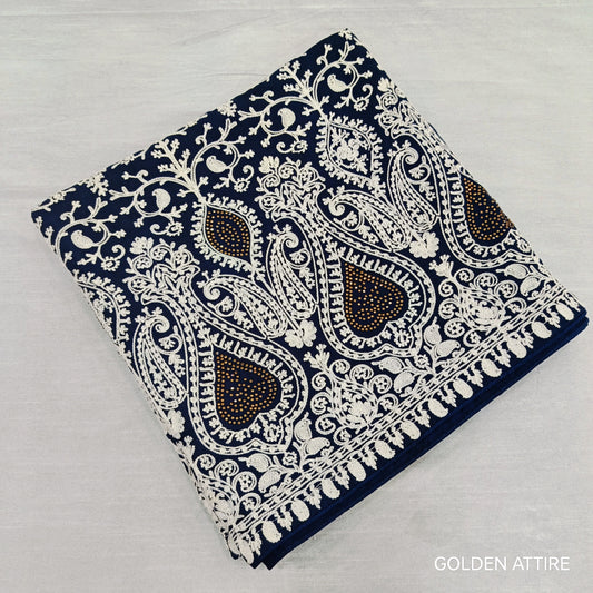 Navy Blue Groom Shawl: Embroidered Indian Wedding Dupatta