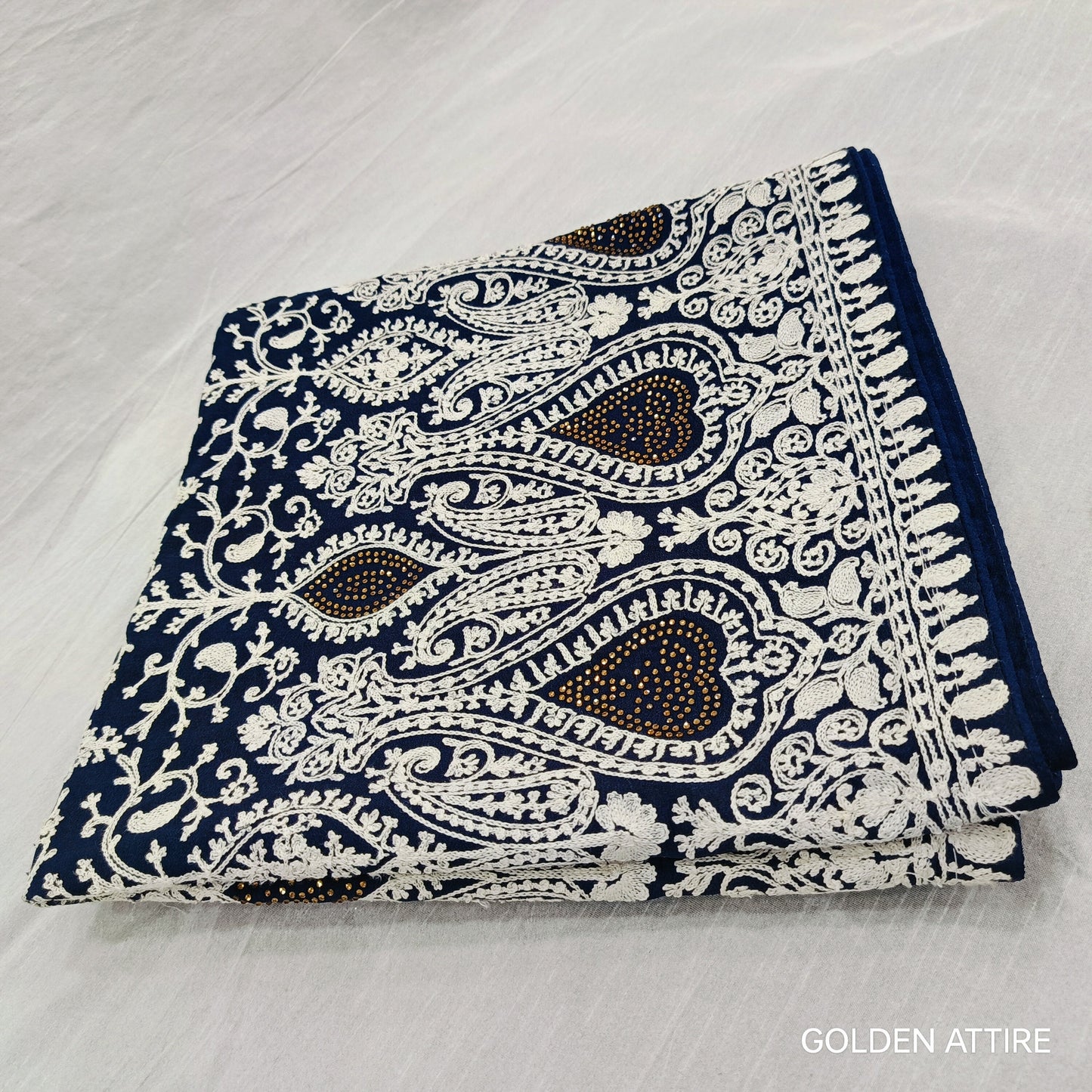 Navy Blue Groom Shawl: Embroidered Indian Wedding Dupatta