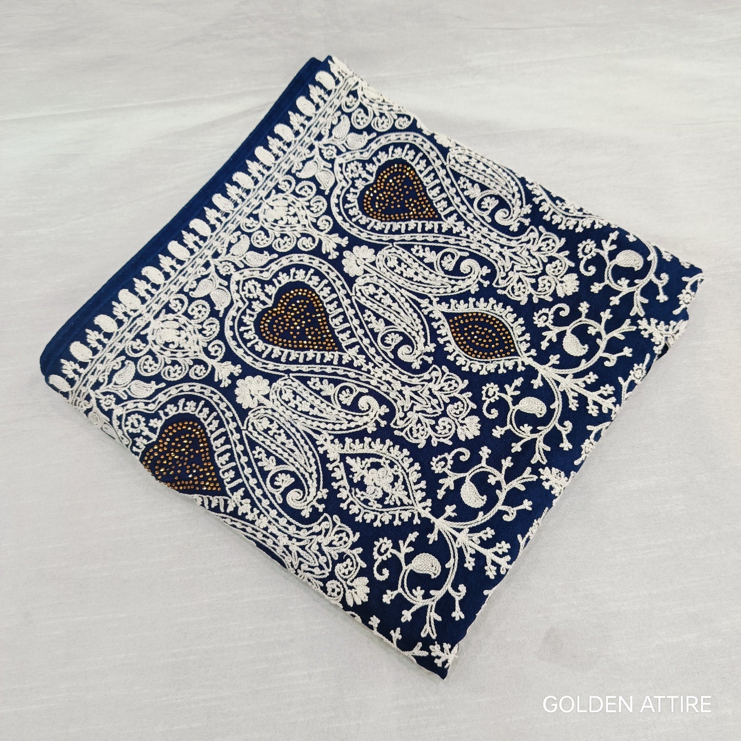 Navy Blue Groom Shawl: Embroidered Indian Wedding Dupatta