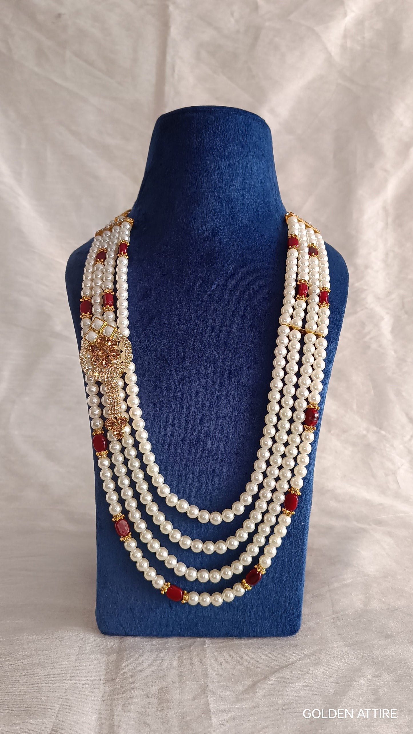 Groom's Pearl & Stone Bead Sherwani Necklace