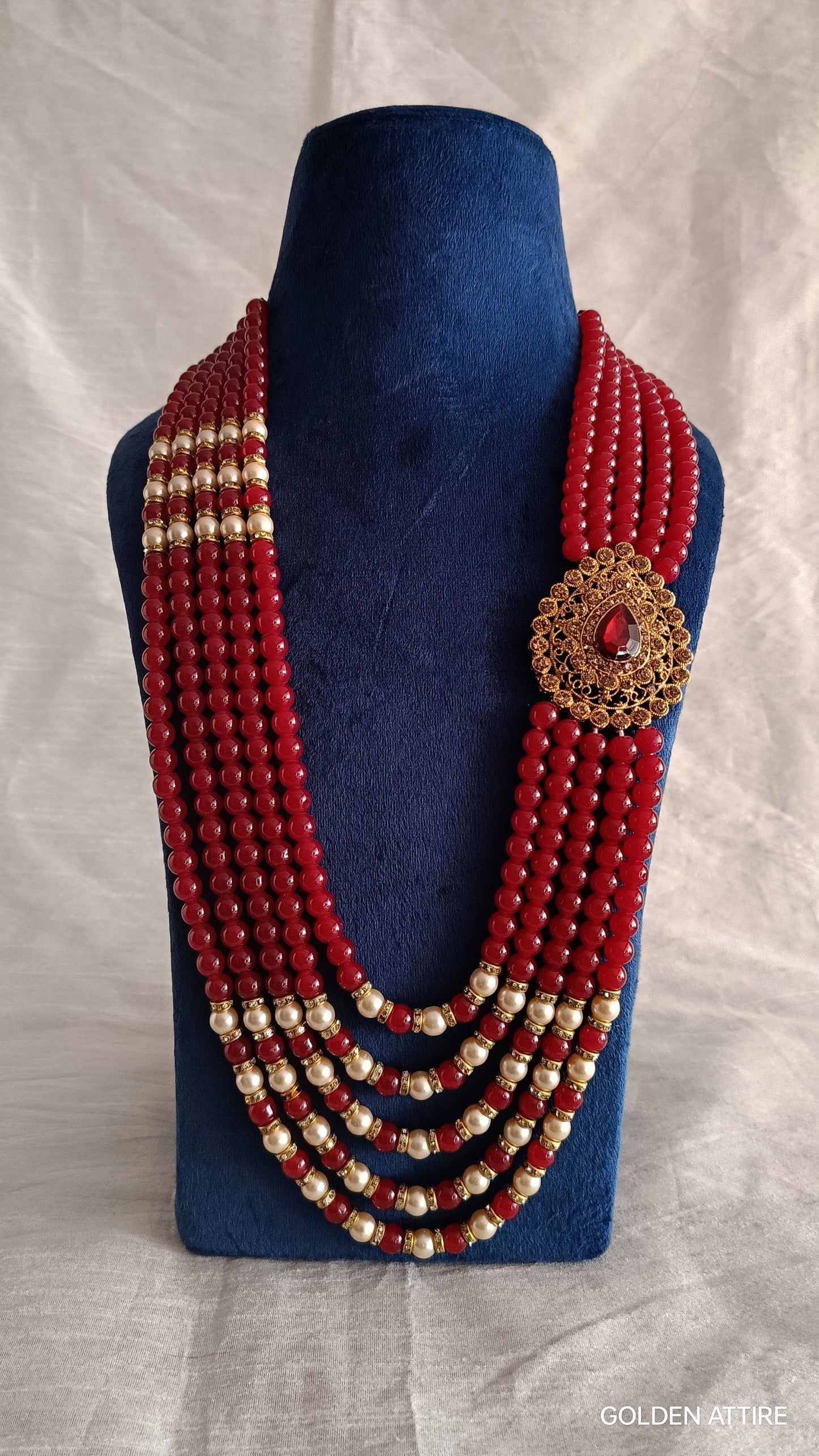 Burgundy Groom Necklace: Pearl & Stone Sherwani Jewelry