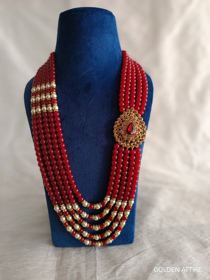 Burgundy Groom Necklace: Pearl & Stone Sherwani Jewelry