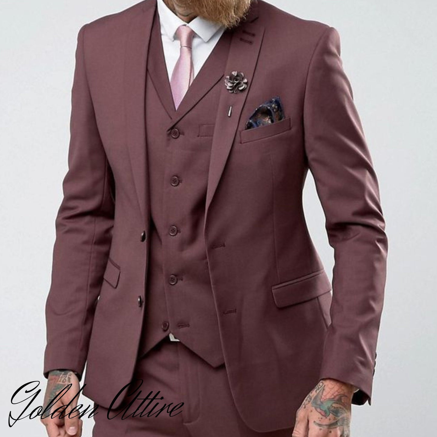 Dark Dusty Rose Terry Rayon Suit: Men's 3-Piece Wedding Tuxedo