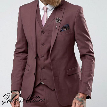 Dark Dusty Rose Terry Rayon Suit: Men's 3-Piece Wedding Tuxedo