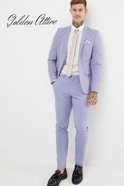 Light Purple Suit: Men's Two-Piece Wedding Groom Suit