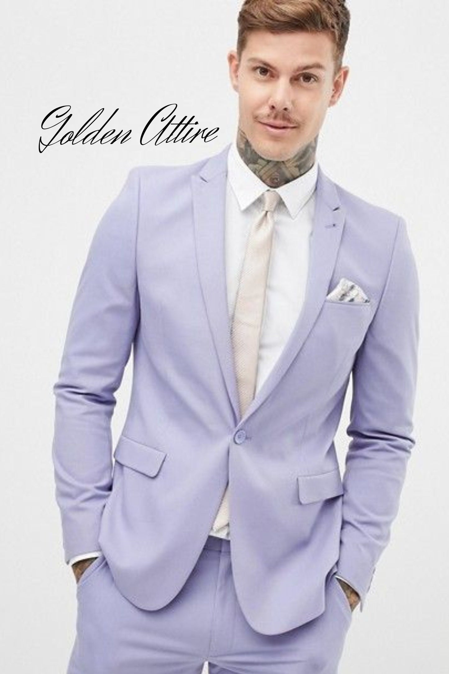 Light Purple Suit: Men's Two-Piece Wedding Groom Suit