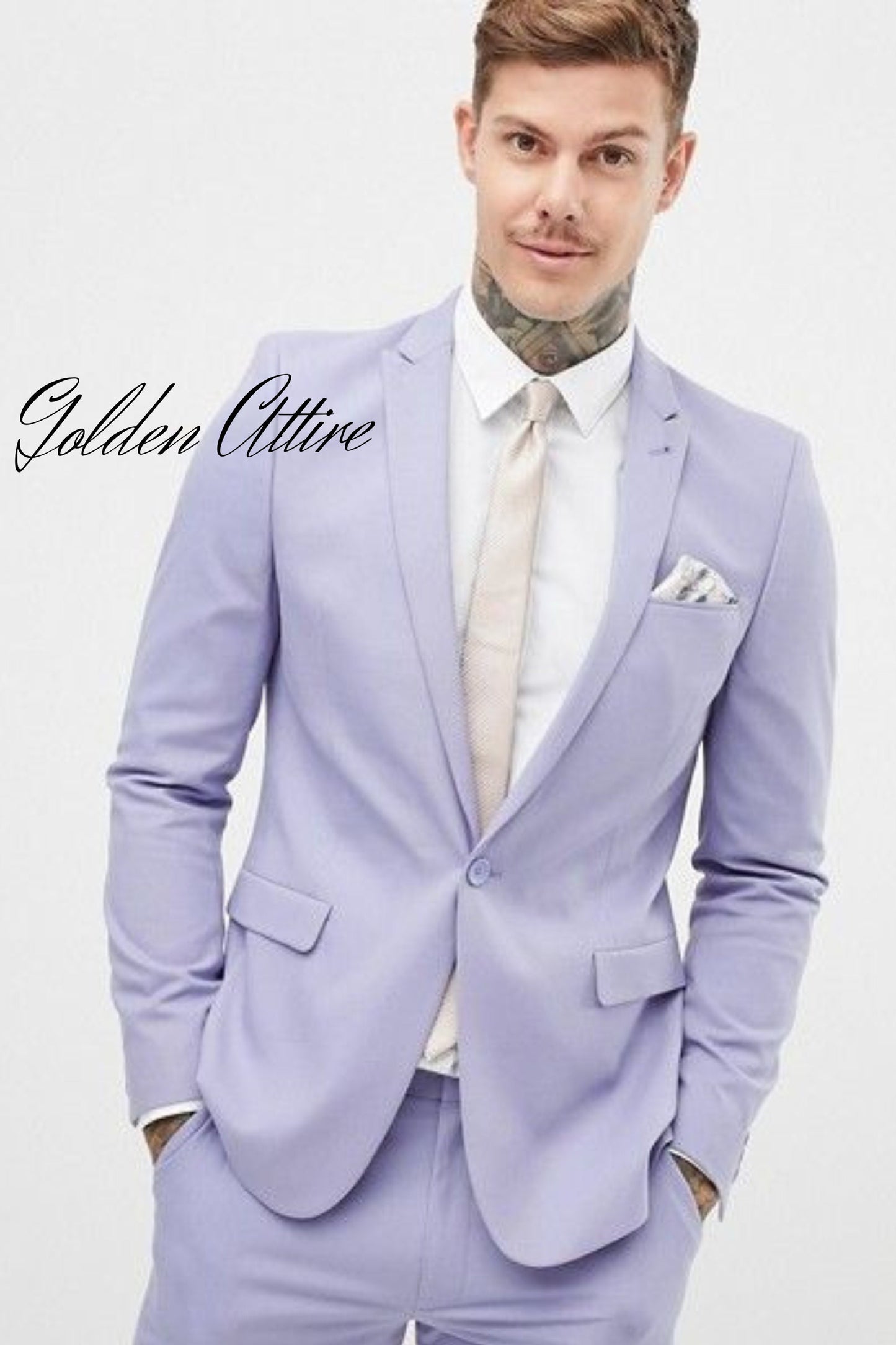 Light Purple Suit: Men's Two-Piece Wedding Groom Suit