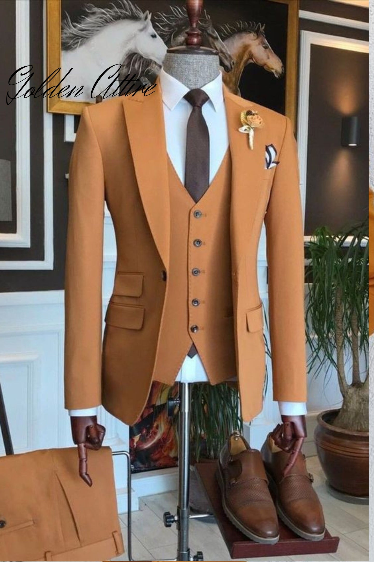 Groom Terracotta Suit: 3-Piece Wedding Tuxedo