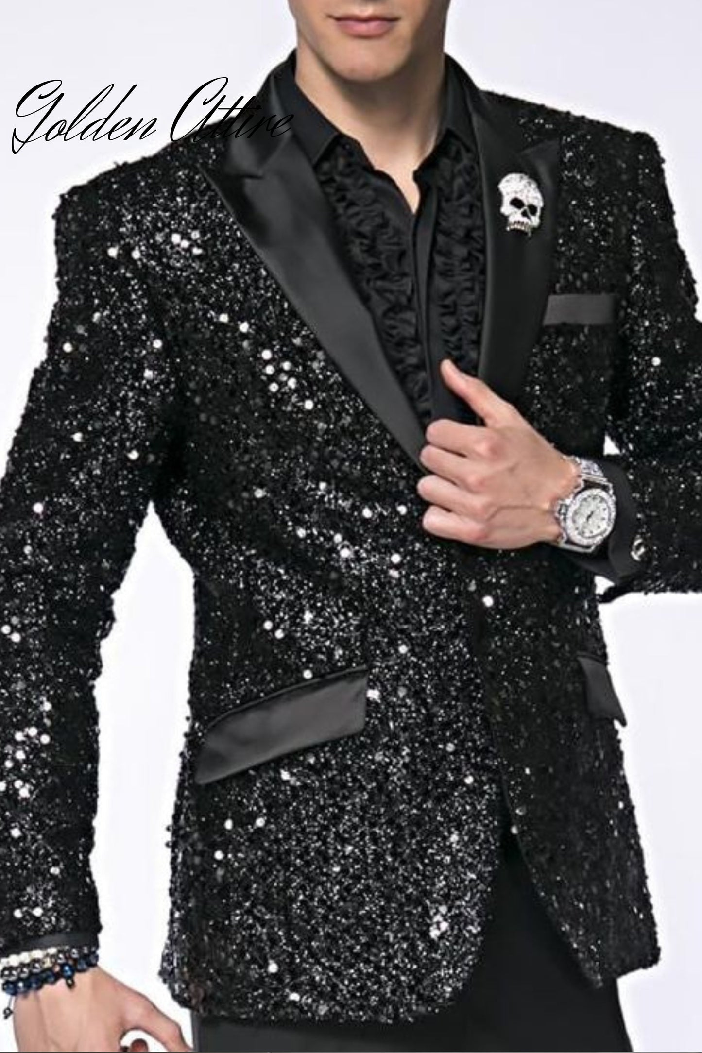 Men's Black Sequin Blazer: Handmade Tuxedo Jacket
