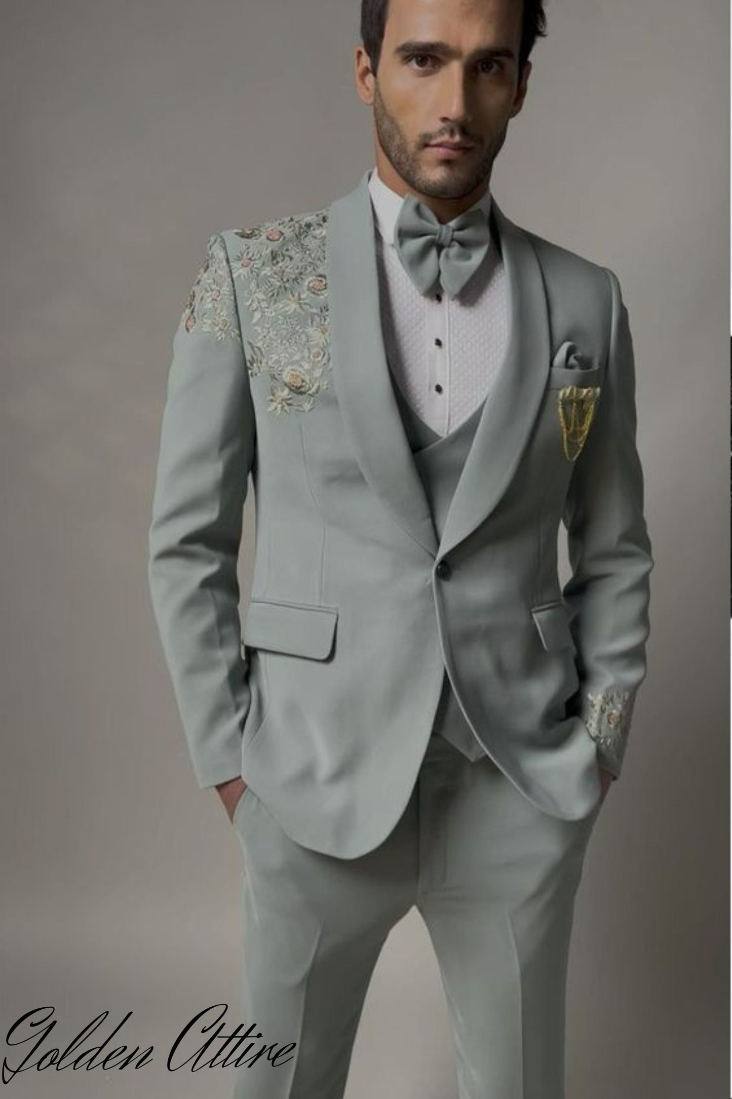 Green Three Piece Suit: Custom Men's Wedding Tuxedo