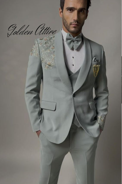 Green Three Piece Suit: Custom Men's Wedding Tuxedo