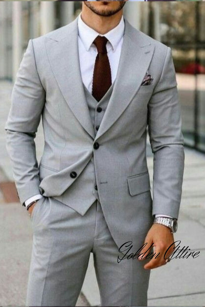 Grey Men's 3-Piece Suit: Custom Wedding Groom Suit