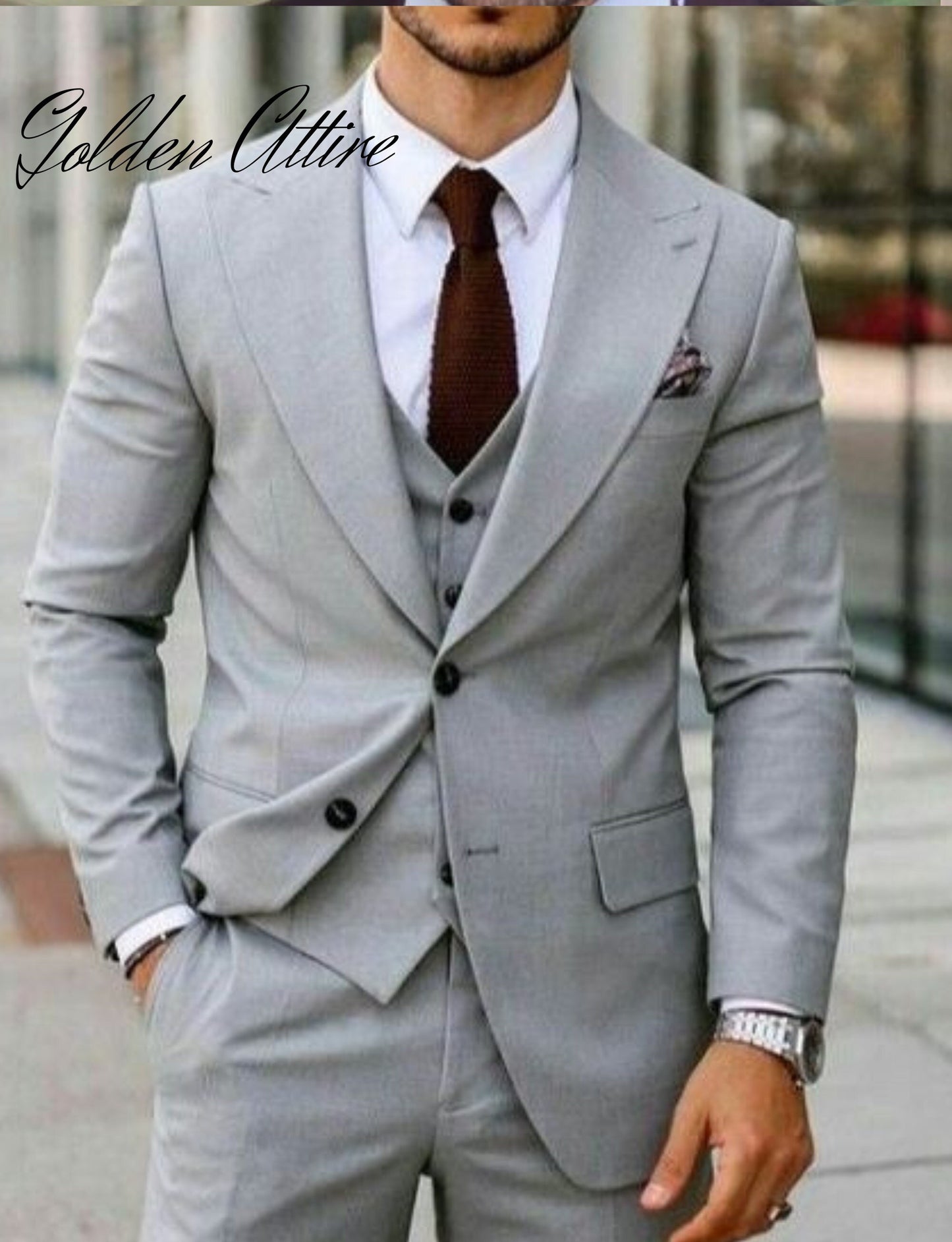 Grey Men's 3-Piece Suit: Custom Wedding Groom Suit