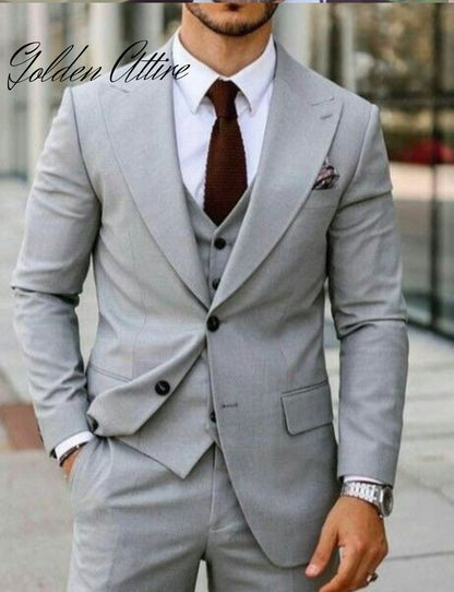 Grey Men's 3-Piece Suit: Custom Wedding Groom Suit