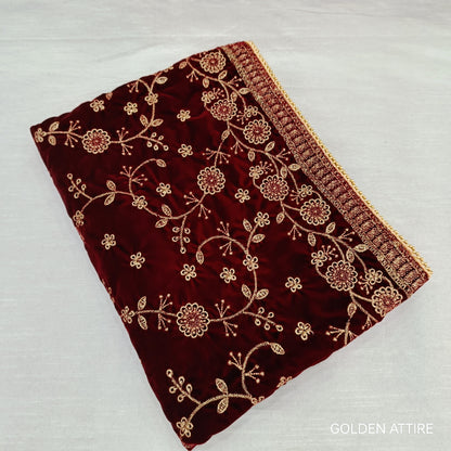 Embroidered Velvet Shawl: Indian Wedding Sherwani Dupatta