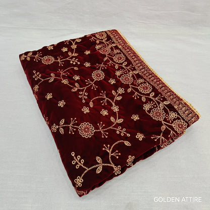 Embroidered Velvet Shawl: Indian Wedding Sherwani Dupatta