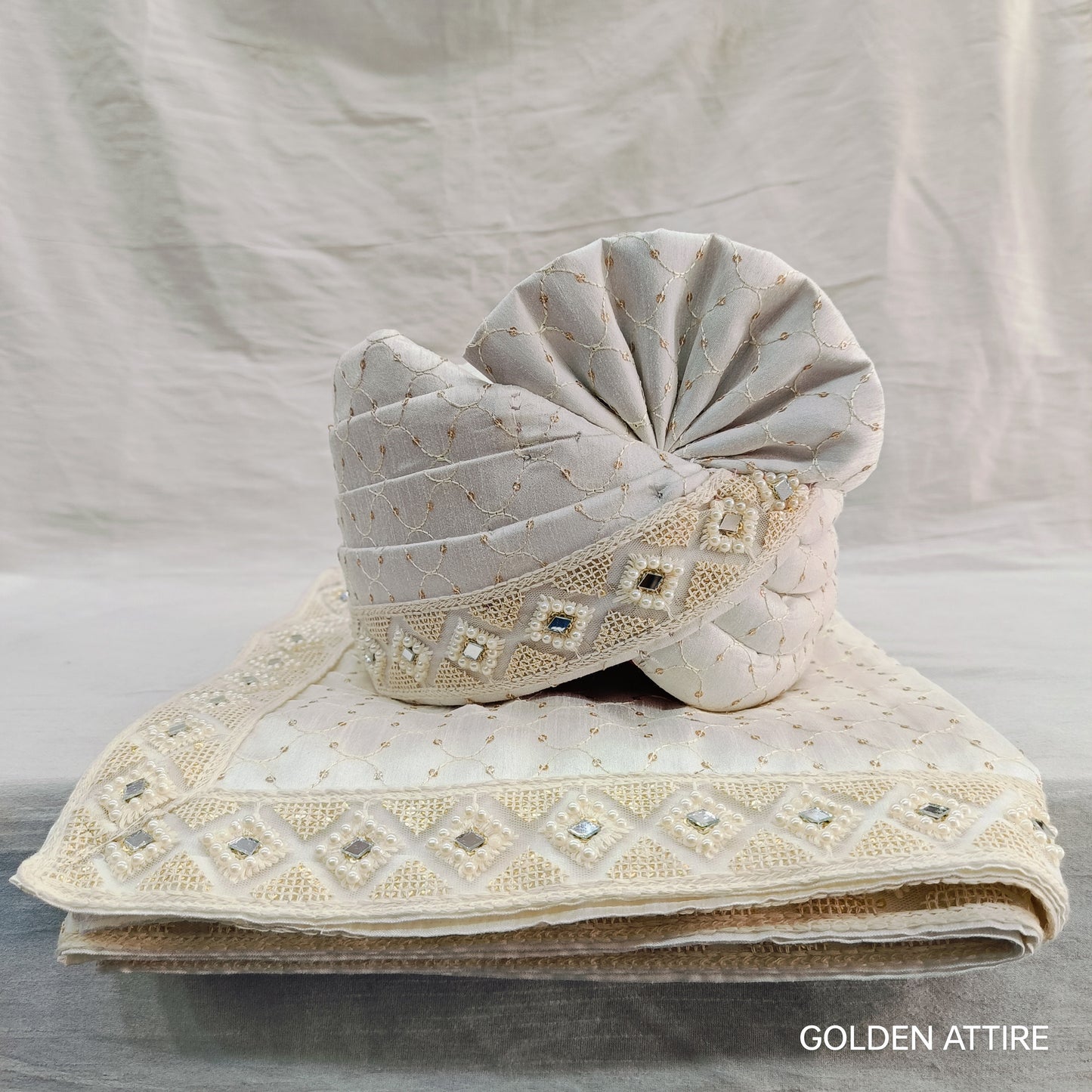 White Wedding Turban & Shawl Set: Indian Groom Safa