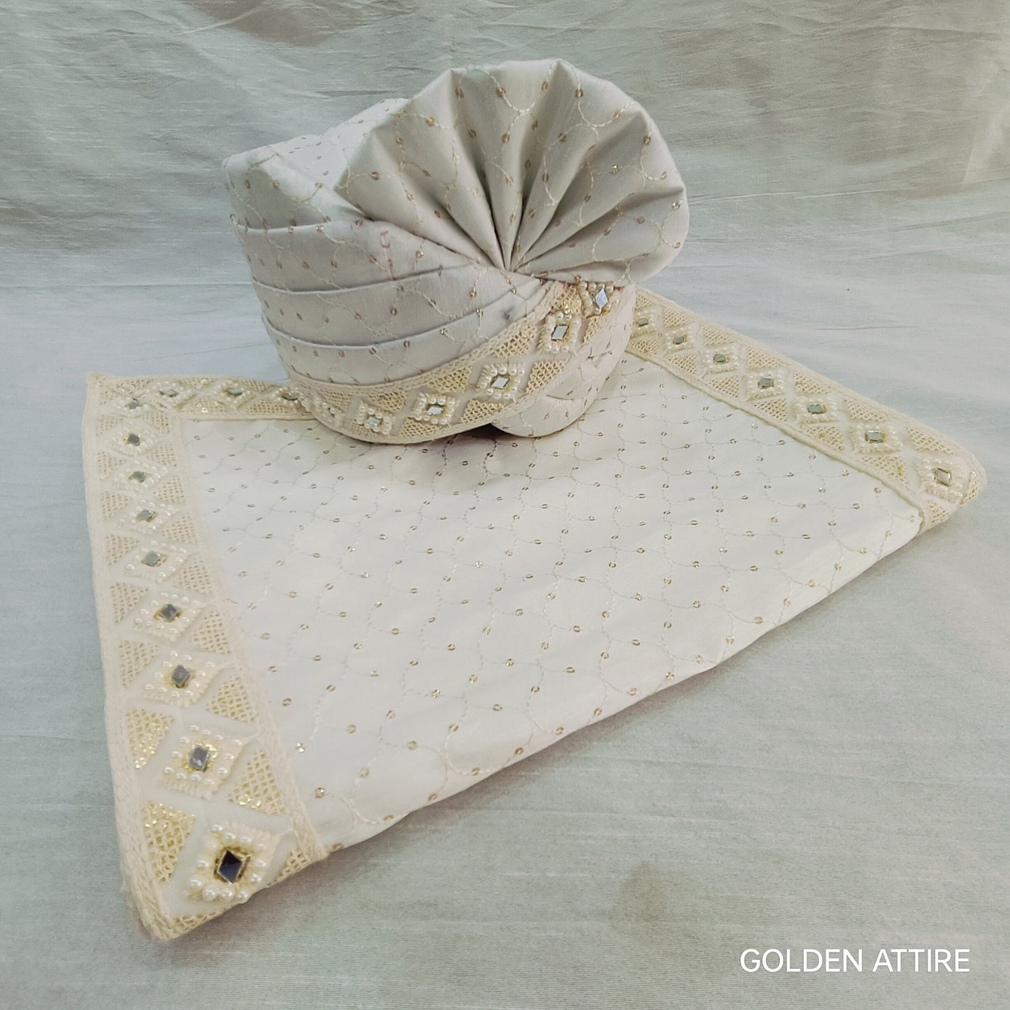 White Wedding Turban & Shawl Set: Indian Groom Safa