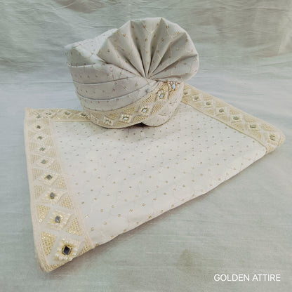 White Wedding Turban & Shawl Set: Indian Groom Safa