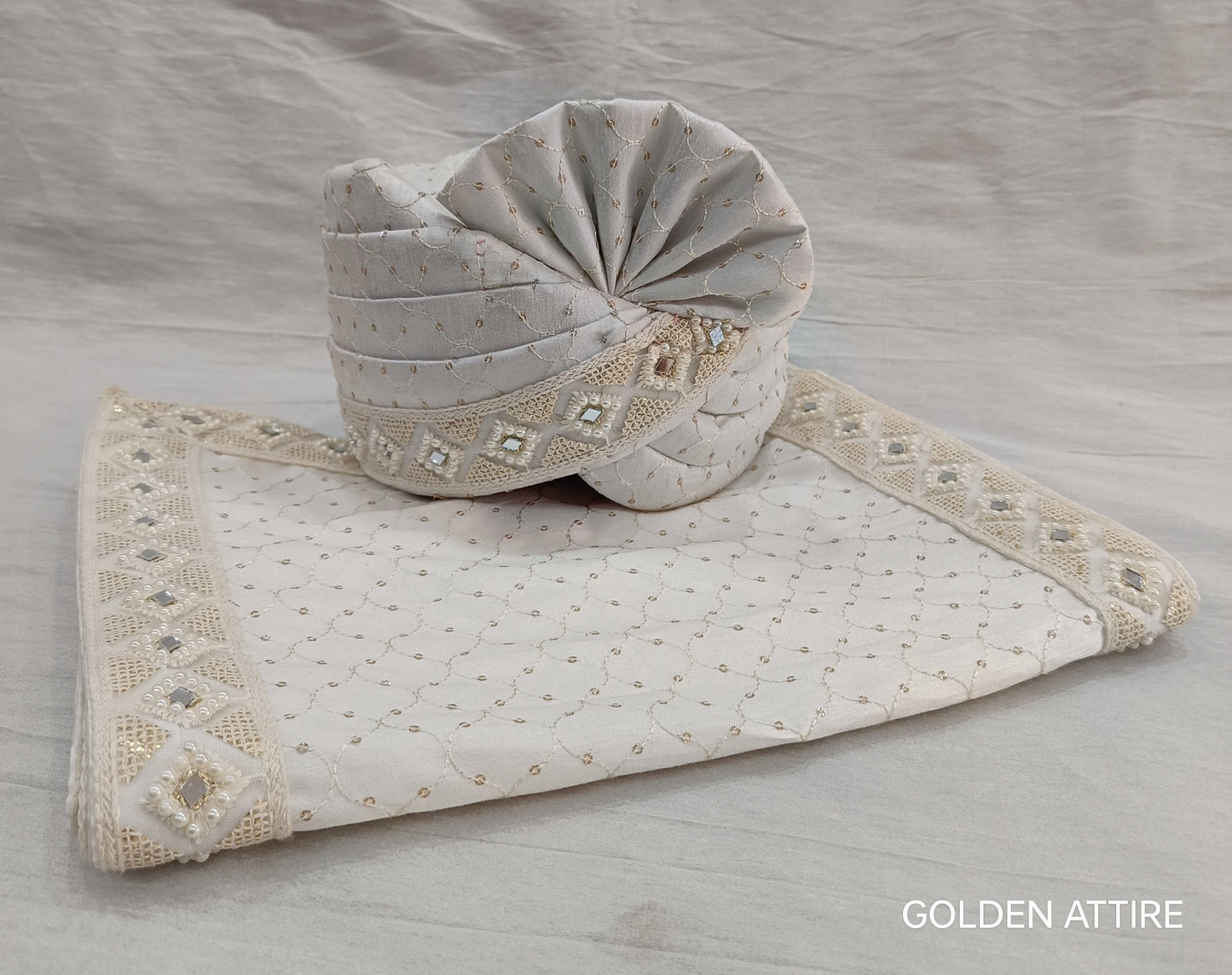 White Wedding Turban & Shawl Set: Indian Groom Safa