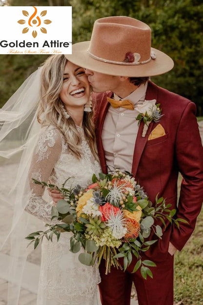 Terracotta Wedding Suit for Groom, Tailored fit, Rust colour Suits for men,