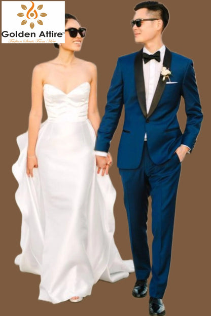 Blue 3-Piece Suit: Slim Fit One Button Tuxedo, Wedding Groom Suit