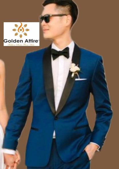 Blue 3-Piece Suit: Slim Fit One Button Tuxedo, Wedding Groom Suit