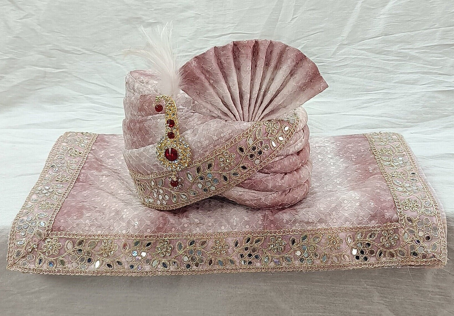 Dusty Rose Wedding Turban & Shawl Set, Indian Groom Safa