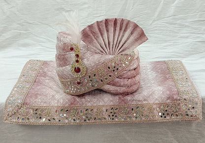 Dusty Rose Wedding Turban & Shawl Set, Indian Groom Safa
