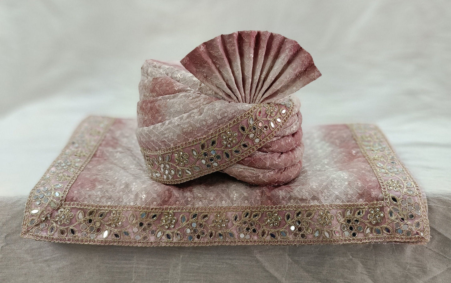 Dusty Rose Wedding Turban & Shawl Set, Indian Groom Safa