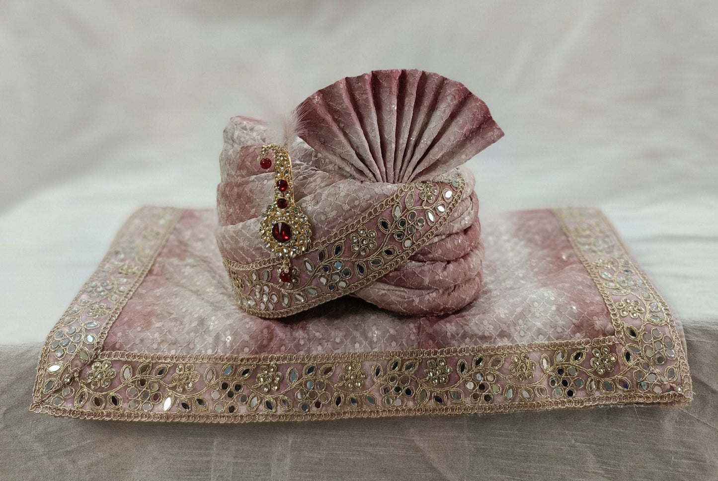 Dusty Rose Wedding Turban & Shawl Set, Indian Groom Safa