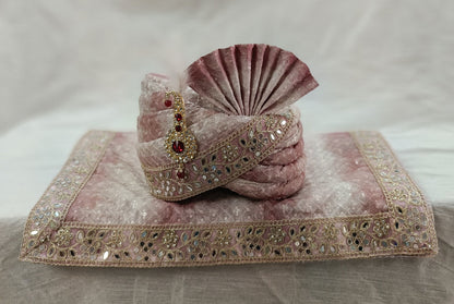 Dusty Rose Wedding Turban & Shawl Set, Indian Groom Safa