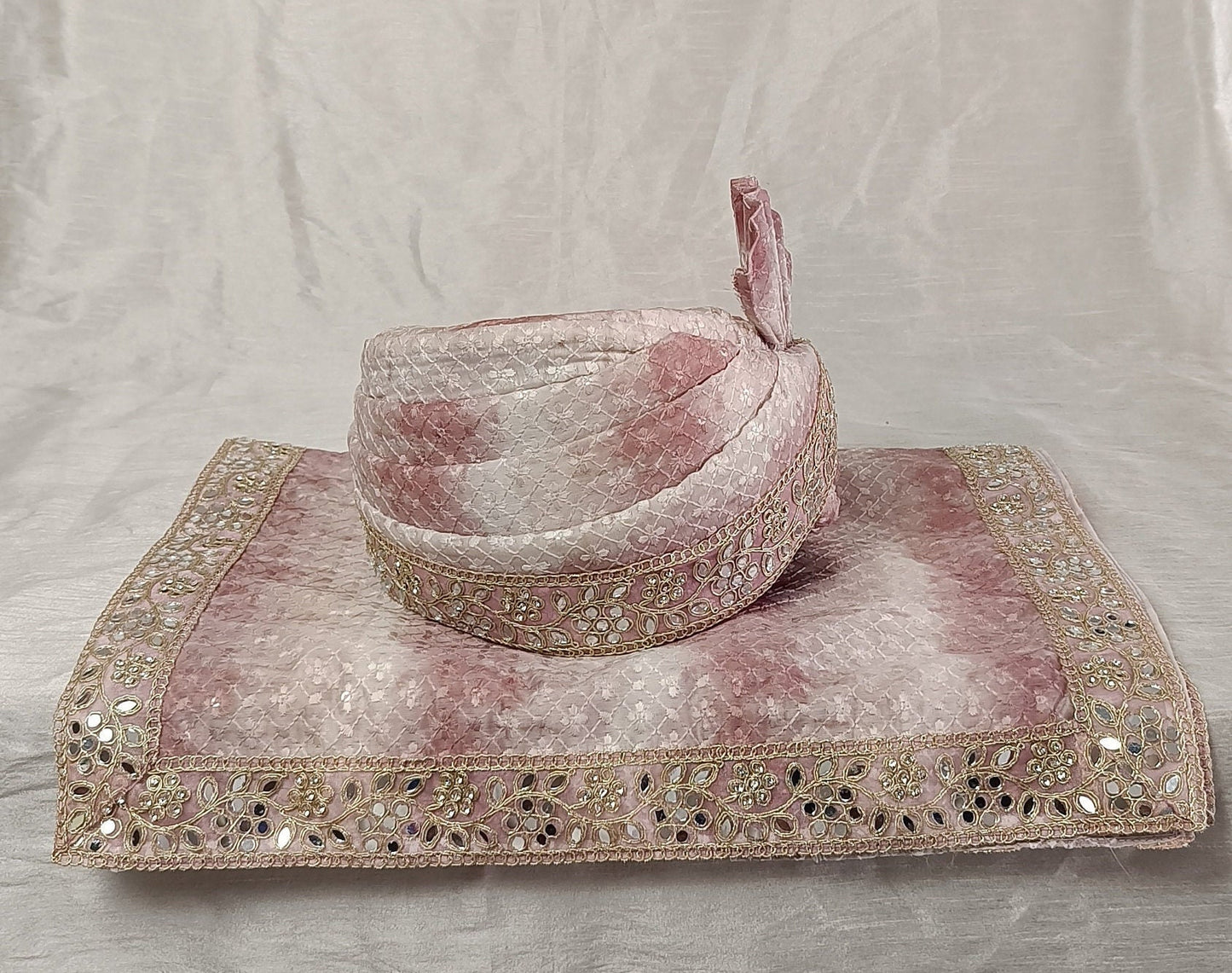 Dusty Rose Wedding Turban & Shawl Set, Indian Groom Safa