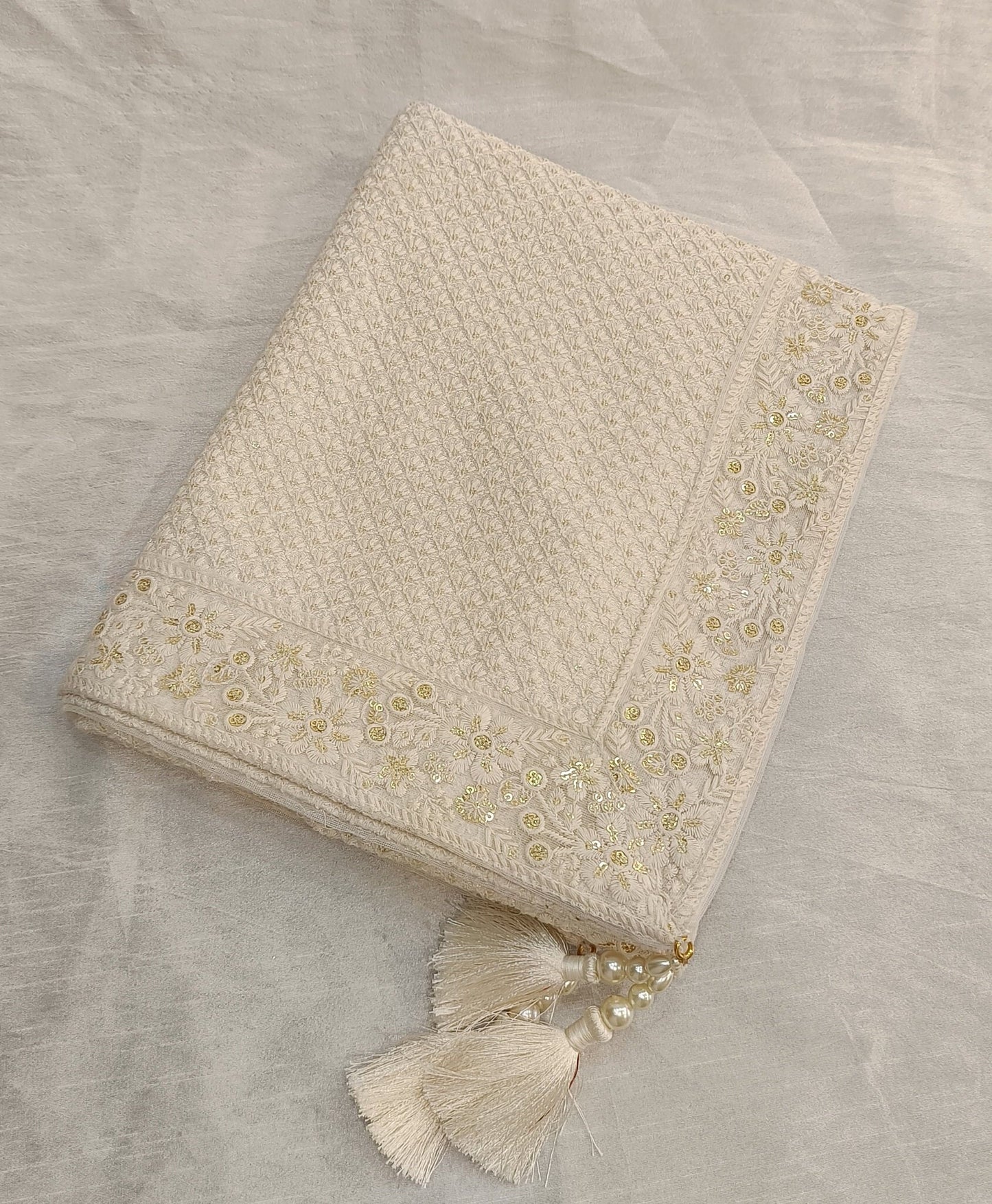 Ivory Wedding Turban & Shawl Set for Groom: Indian Sherwani Safa