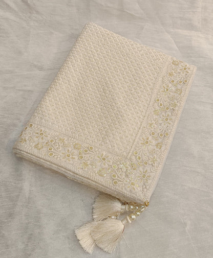 Ivory Wedding Turban & Shawl Set for Groom: Indian Sherwani Safa
