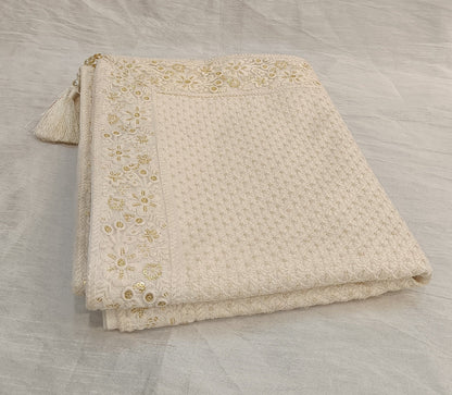 Ivory Wedding Shawl for Groom, Elegant Sherwani Stole