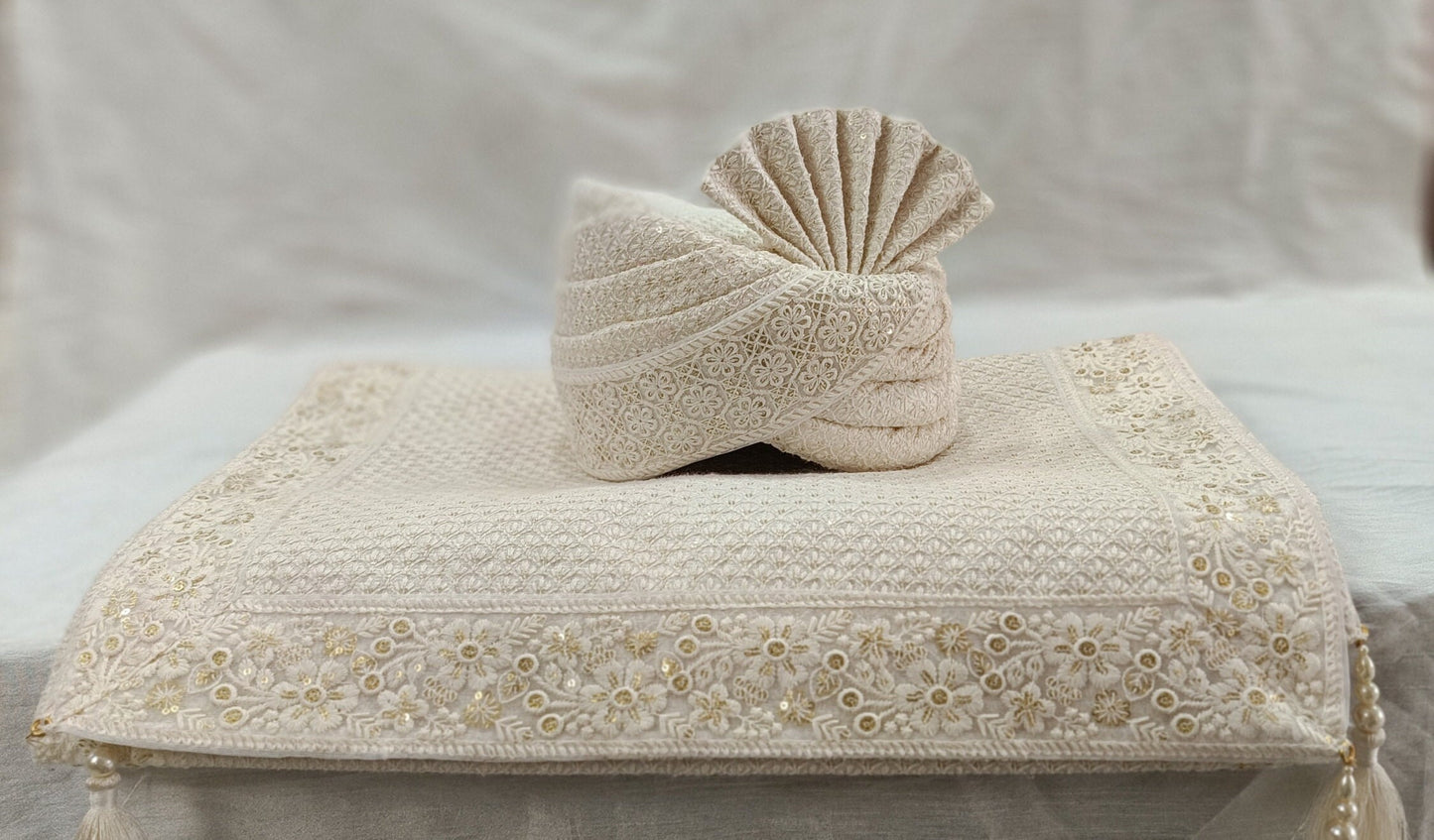 Ivory Wedding Shawl for Groom, Elegant Sherwani Stole