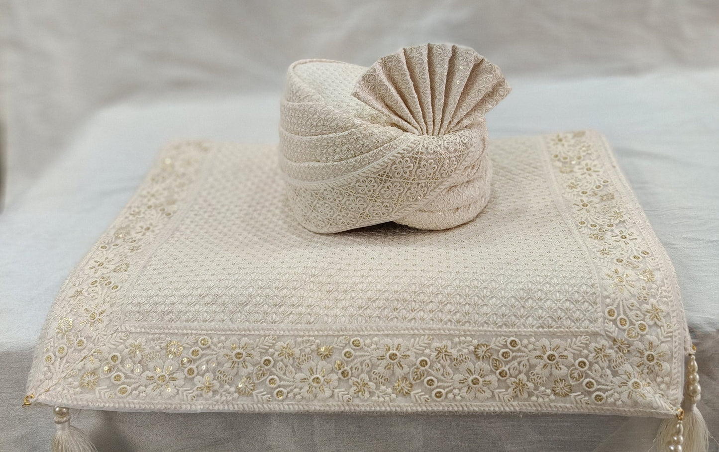 Ivory Wedding Shawl for Groom, Elegant Sherwani Stole