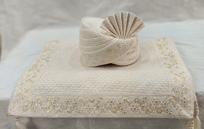 Ivory Wedding Shawl for Groom, Elegant Sherwani Stole