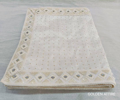 White Wedding Shawl for Men: Indian Groom Sherwani Dupatta