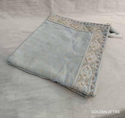 Grey Wedding Shawl for Men: Embroidered Sherwani Dupatta
