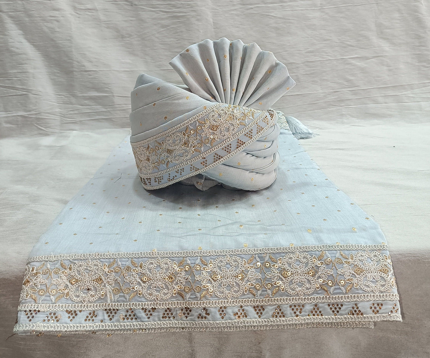 Grey Wedding Turban & Shawl Set: Indian Groom Safa