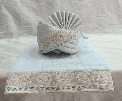 Grey Wedding Turban & Shawl Set: Indian Groom Safa