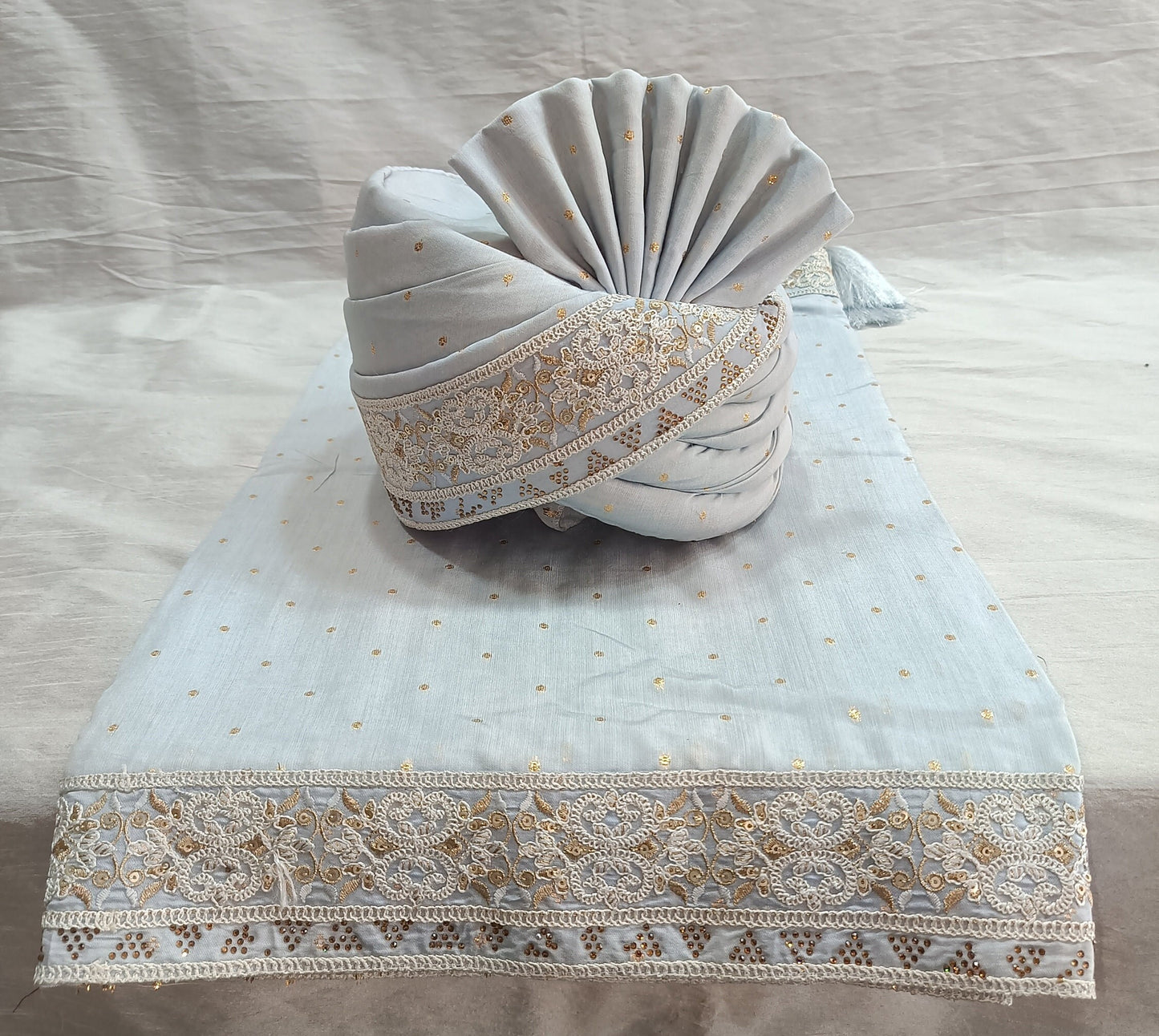 Grey Wedding Turban & Shawl Set: Indian Groom Safa