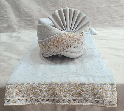 Grey Wedding Turban & Shawl Set: Indian Groom Safa