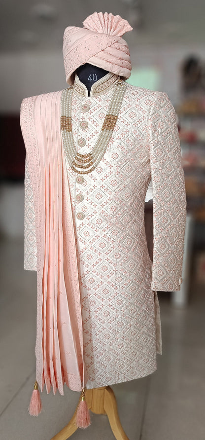 Pink Wedding Turban & Shawl Set: Indian Groom Safa