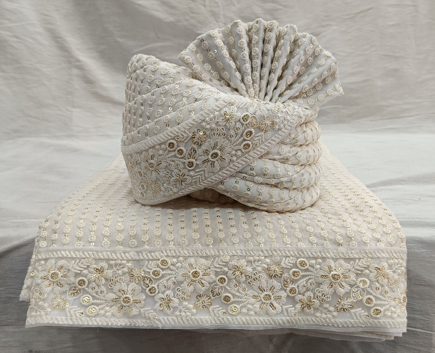 Ivory Wedding Turban & Shawl Set, Indian Groom Safa Combo
