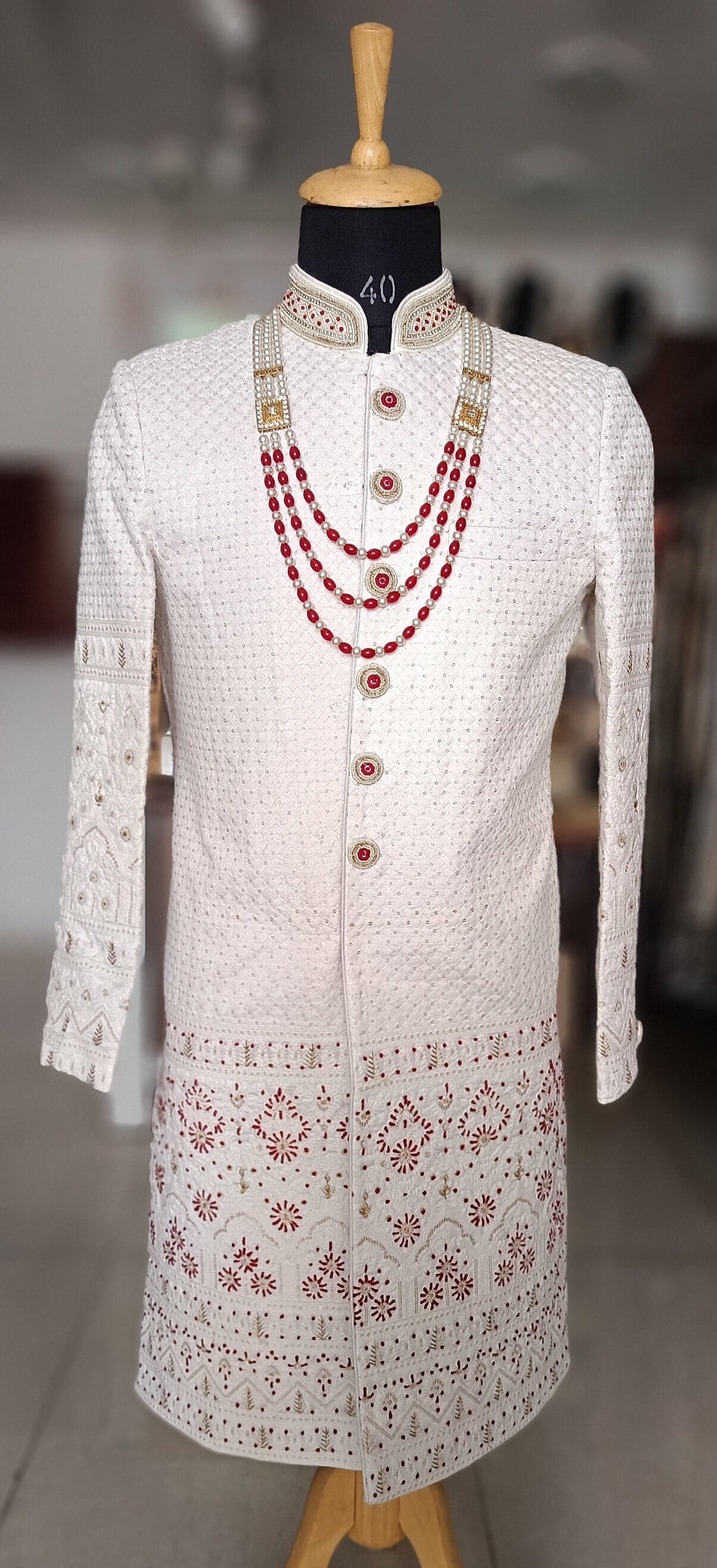 White Thread Embroidered Sherwani, Groom Suit