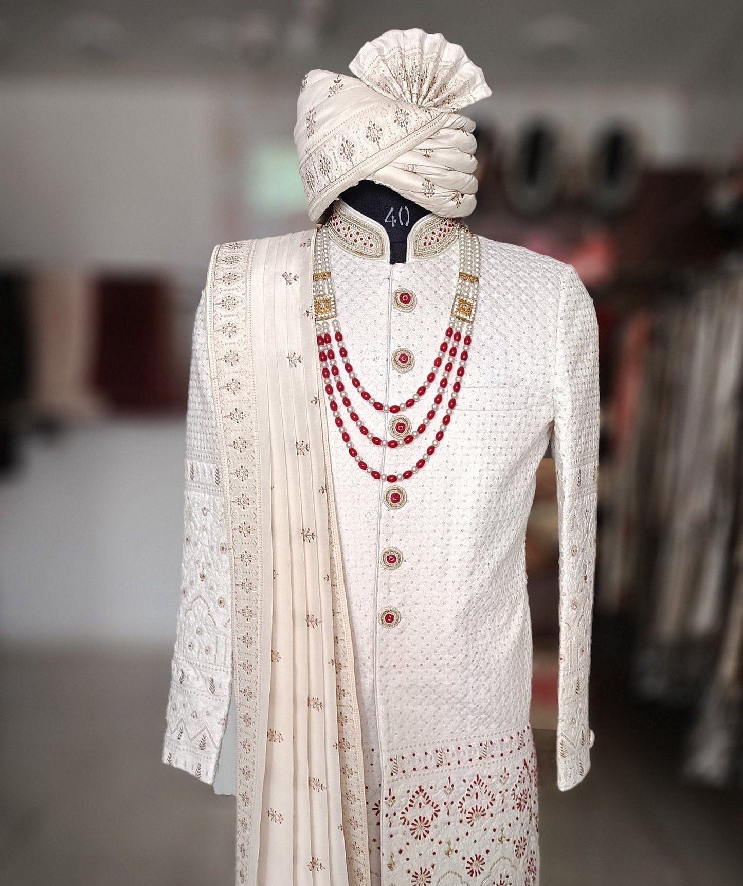 White Thread Embroidered Sherwani, Groom Suit