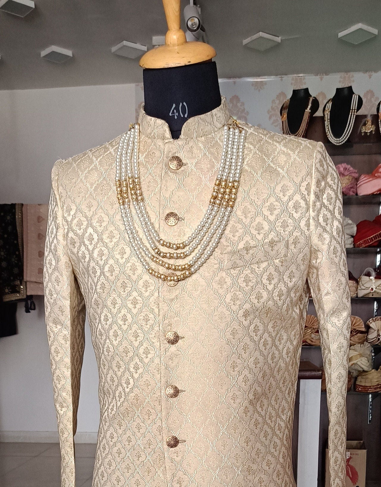 Ivory Wedding Sherwani, Groom Handcrafted Outfit, Indian Suit